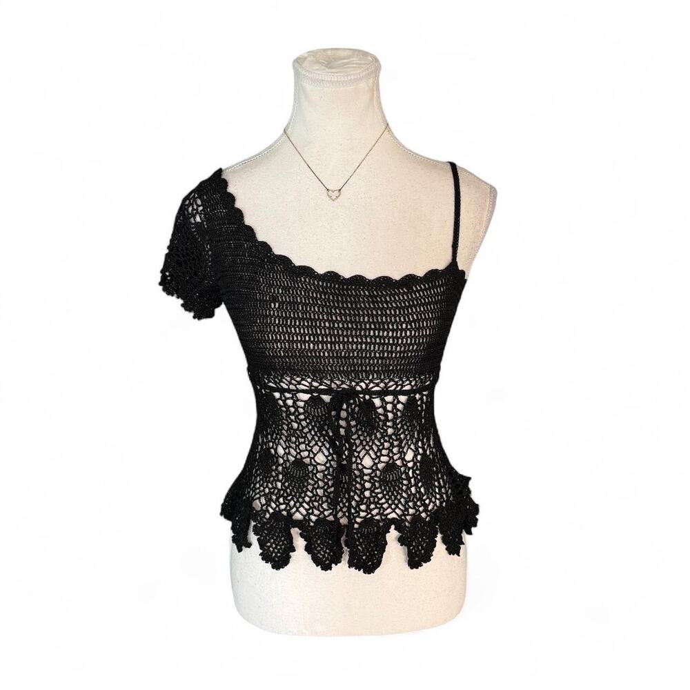 Y2K Vintage Deadstock fairy core 2000 Wet Seal black crochet crop top NWT Size S